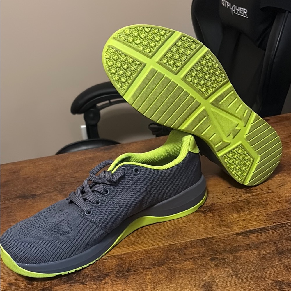Lime Green and Charcoal Men's Athletic Shoes - Picture 2 of 2